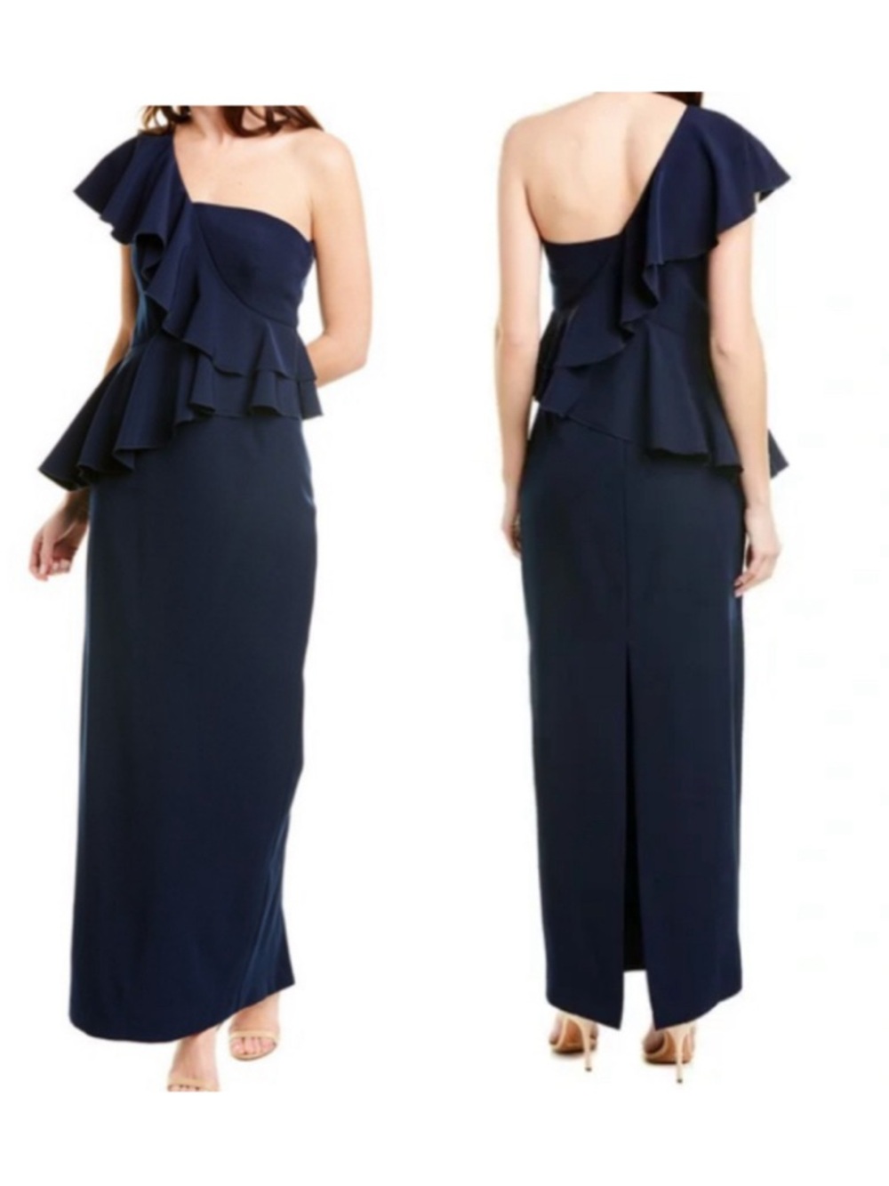 Trina Turk Navy Waterfall Gown Chiffon One Shoulder Wedding Guest Brand New NWT